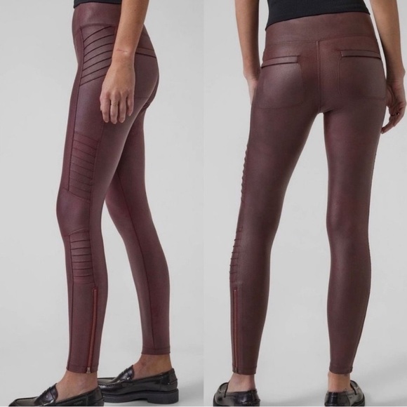 Athleta Delancey Gleam Moto Faux Leather Tights in Decadent Chocolate Sz. XL - Picture 1 of 12